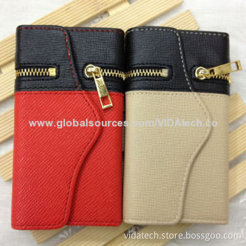Leather Pouch Case with Zipper, for iPhone 5/5S, Factory